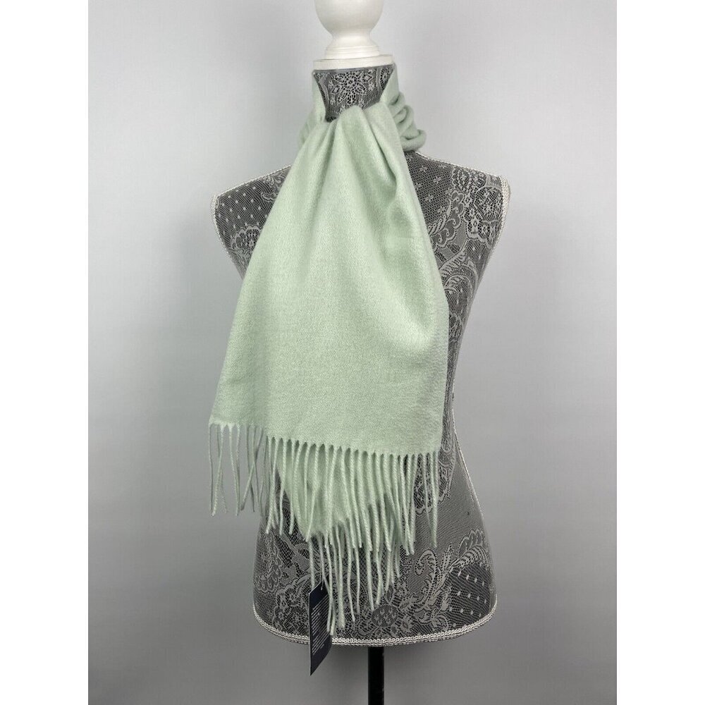 Murray Allan‎ Mint Green 100% Cashmere Twill Knit Fringe Hem Rectangle Scarf